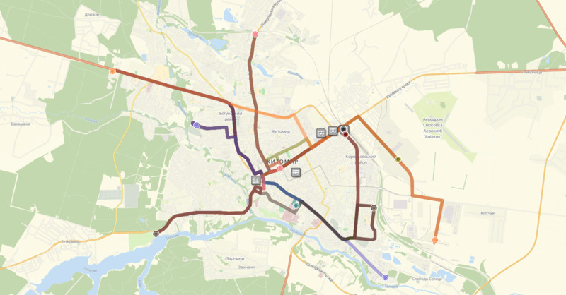 Схема руху тролейбусів в Житомирі