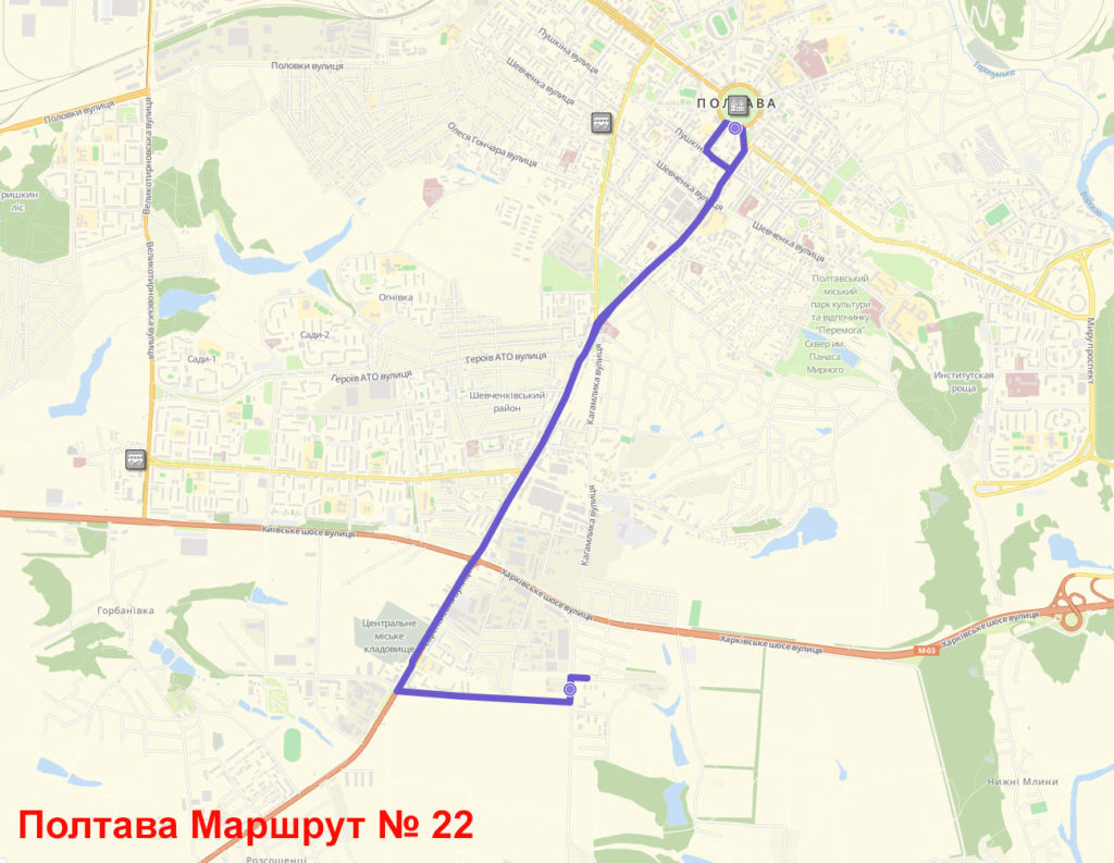 Автобус 22 на карте. Протичка Полтавская маршрутка.