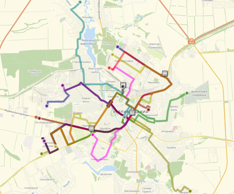Схема движения маршруток Кропивницкий