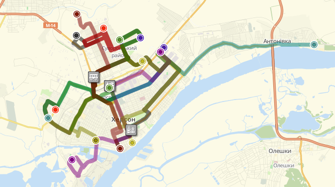 Схема руху маршрутних таксі у м. Херсон 