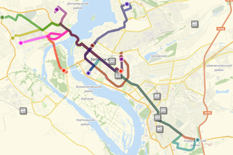 Схема руху тролейбусів м. Запоріжжя 